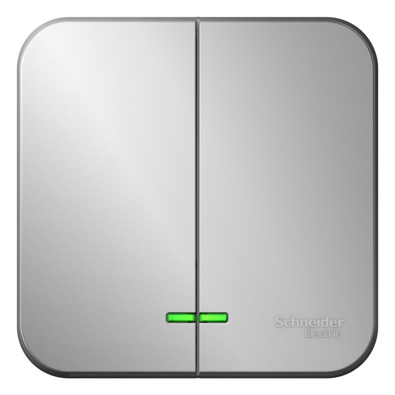 Blanca алюминий розетки и выключатели Выключатель SE Blanca 2-клавишный Алюминий наружный с подсветкой изолир. пластина BLNVA105113