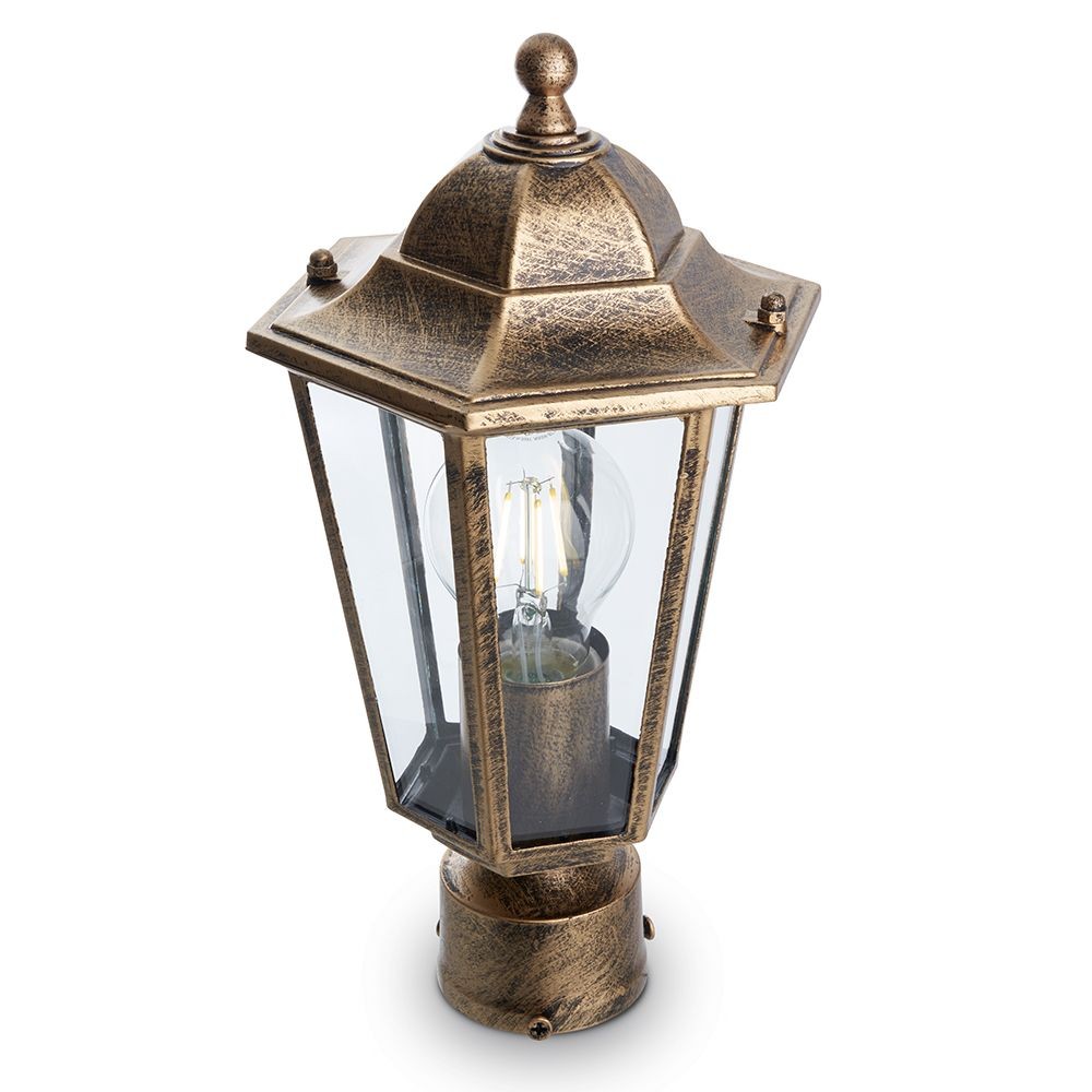 Уличные светильники на столб Светильник садово-парковый Feron 6103/PL6103 шестигранный на столб 60W E27 230V черное золото 11129