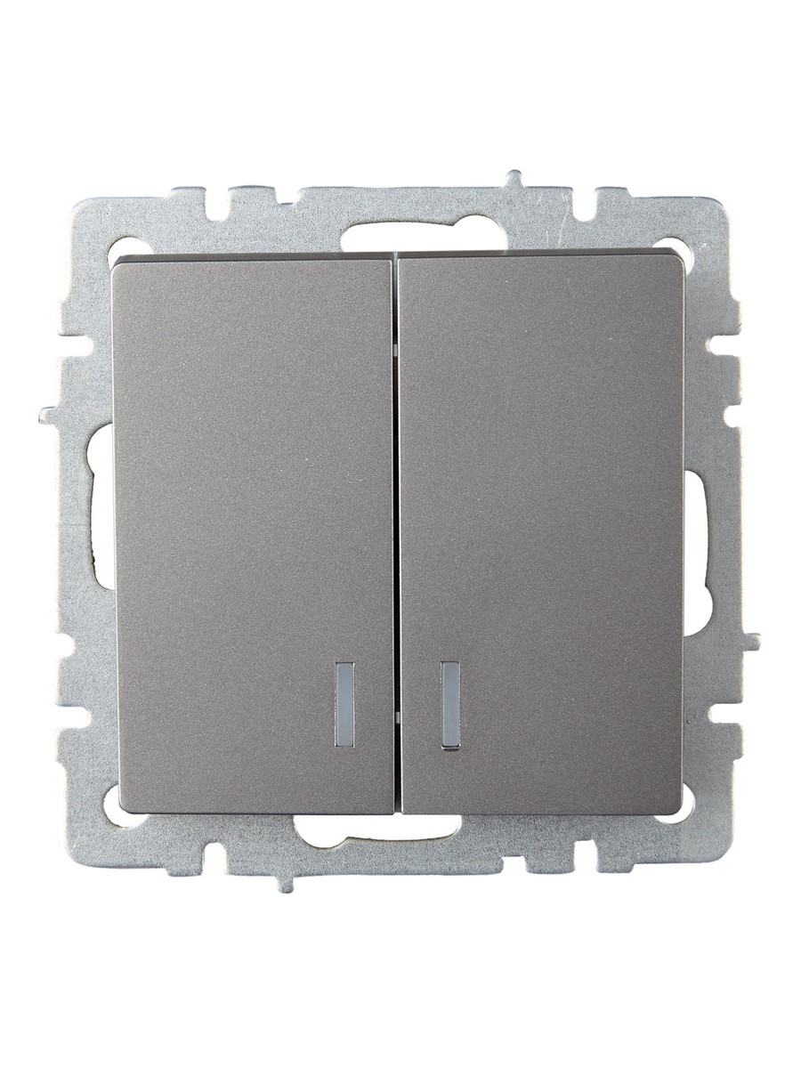 IEK Brite Сталь Выключатель IEK BRITE 2-клавишный с индикацией 10А ВС10-2-1-БрС сталь BR-V20-1-10-K46