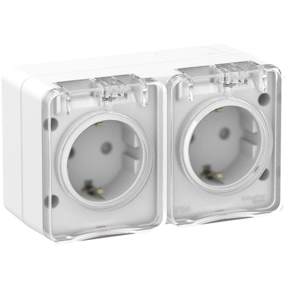 AtlasDesign Белый Розетка Systeme Electric AtlasDesign Profi54 наружная Белый 2-ая с/з со шторками IP54 ATN540126