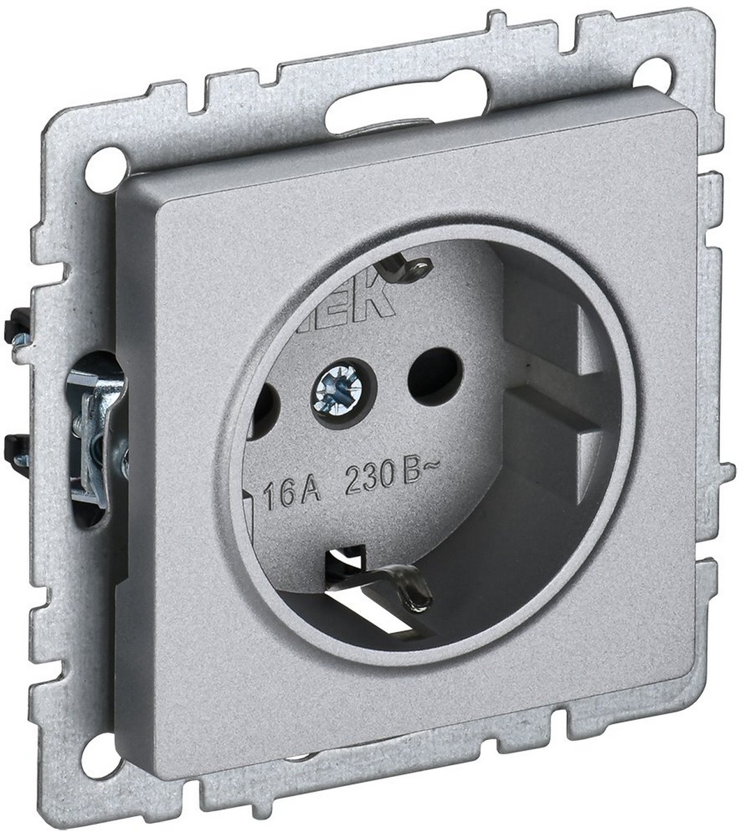 IEK Brite Алюминий Розетка IEK BRITE с/з без шторок 16А РС11-1-0-БрА алюминий BR-R11-16-K47