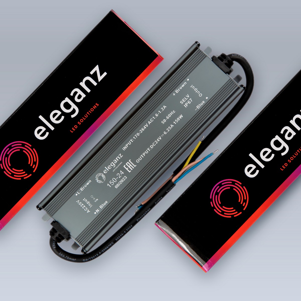 Блоки питания для светодиодной ленты Блок питания для светодиодной ленты Eleganz 24V 150W IP67 герметичный узкий 200х45х70мм EL-0600 