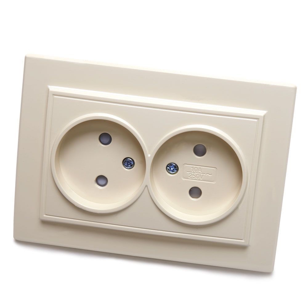 Эрна - Розетки и выключатели Stekker Розетка 2-местная б/з STEKKER PST10-9013-02 10А с защ. шторкой Эрна слоновая кость с рамкой 39239