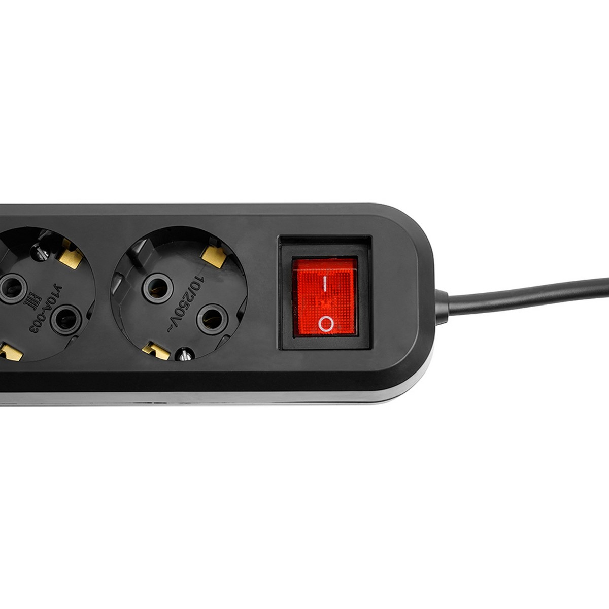 Колодки и удлинители, тройники Удлинитель четырехместный с/з с выключателем STEKKER HM03-41-02 3x0,75, 2м, Home (У10А-003), черный 50424 