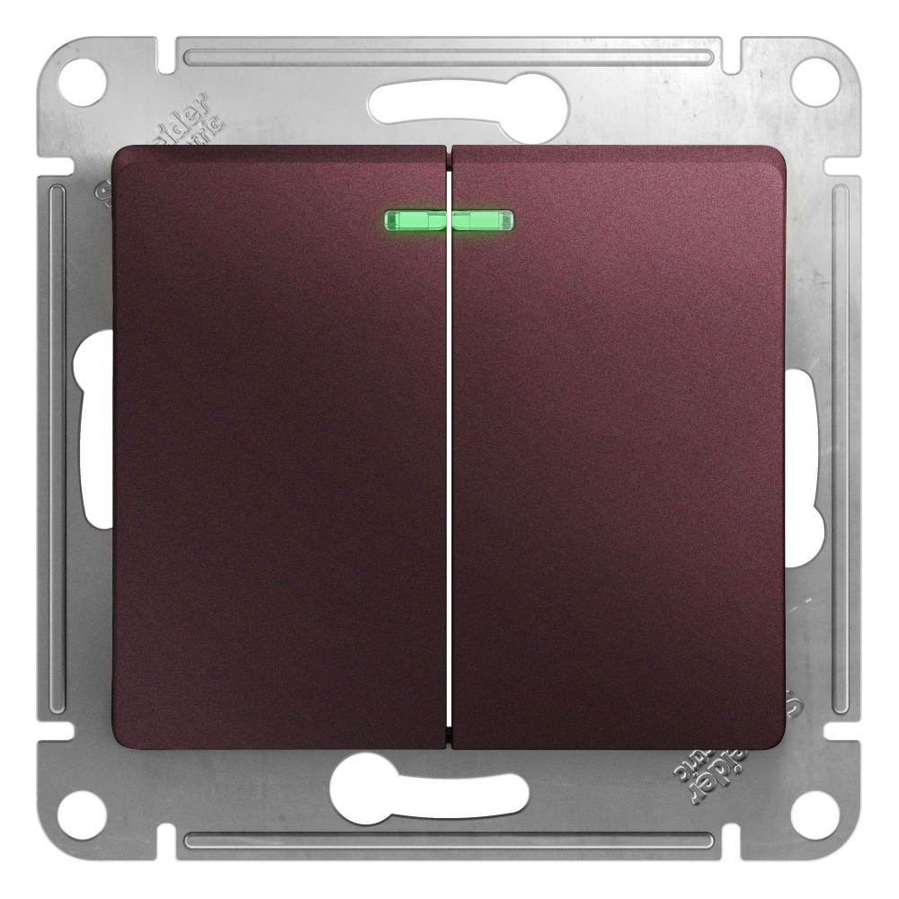 Glossa Баклажан Выключатель 2-клавишный Systeme Electric Glossa Баклажановый с подсветкой GSL001153
