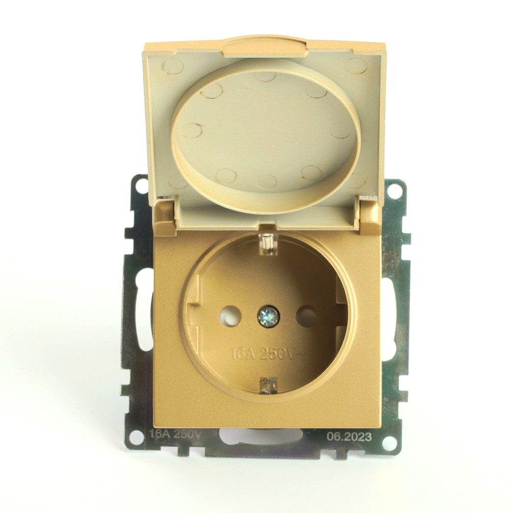 Катрин - Розетки и выключатели Stekker Розетка 1-местная с/з с крышкой STEKKER GLS16-7112-08 16А с защ. шторкой Катрин золото 49222