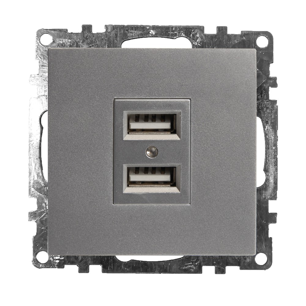 Катрин - Розетки и выключатели Stekker Розетка USB 2-местная STEKKER GLS10-7115-03 250B 21А Катрин серебро 39588