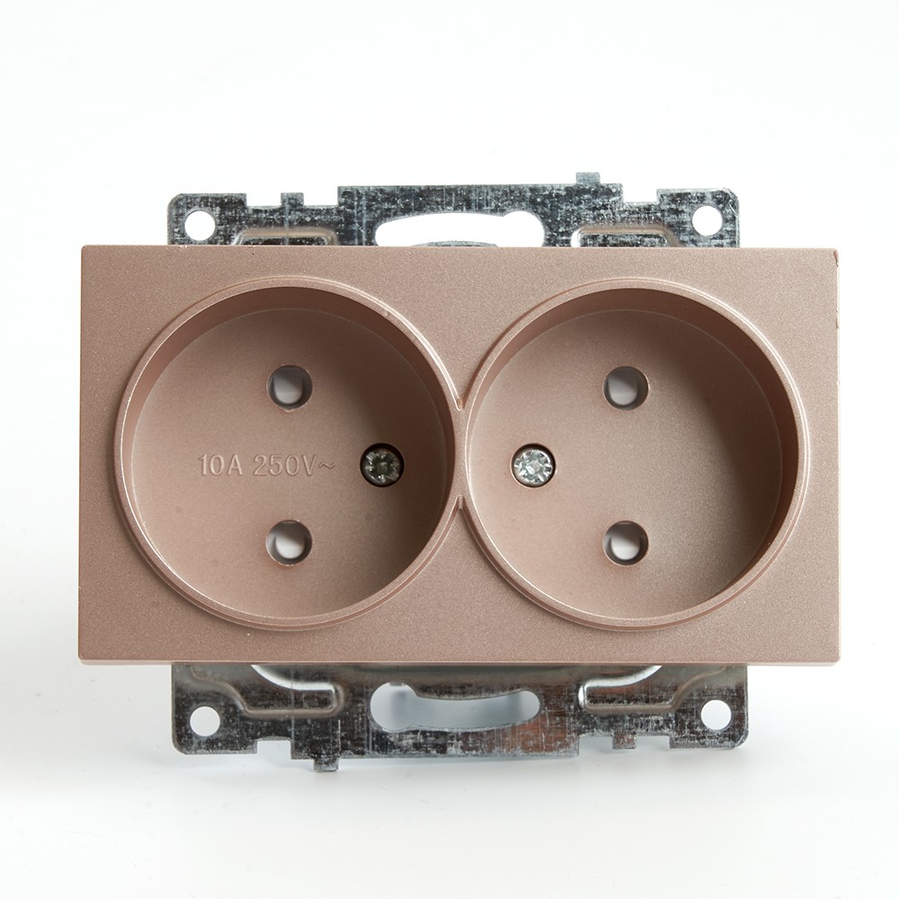 Катрин - Розетки и выключатели Stekker Розетка 2-местная б/з STEKKER GLS10-7113-02 250V 10А с защ. шторкой Катрин шампань 39597