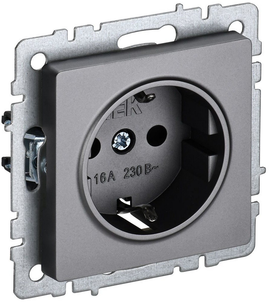 IEK Brite Сталь Розетка IEK BRITE с/з без шторок 16А РС11-1-0-БрС сталь BR-R11-16-K46