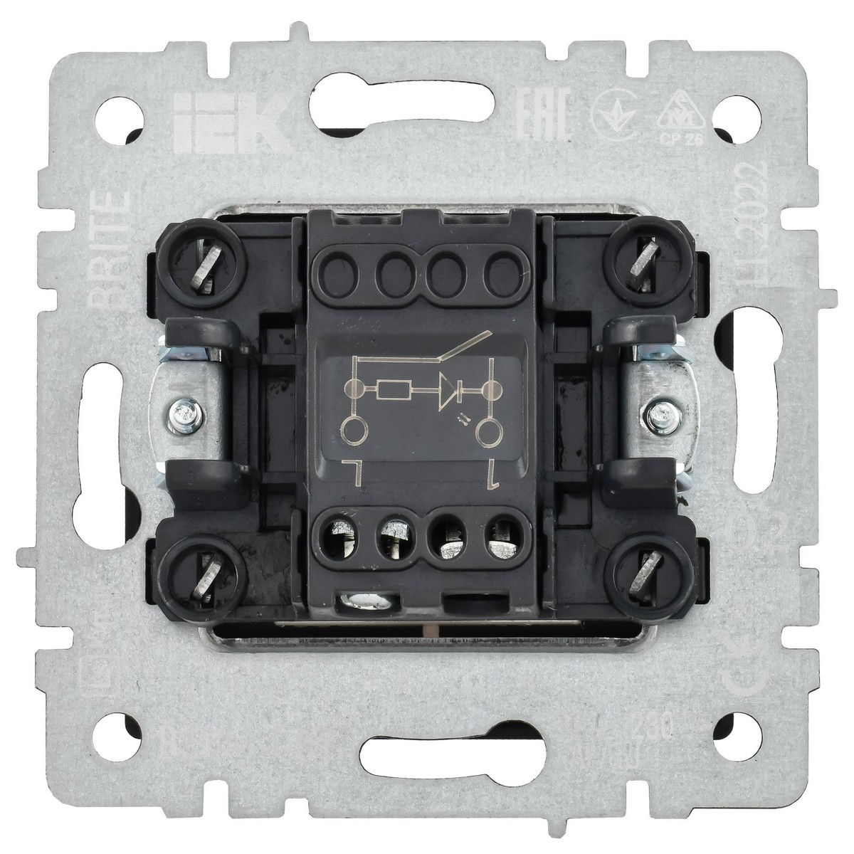 IEK Brite Сталь Выключатель IEK BRITE 1-клавишный с индикацией 10А ВС10-1-1-БрС сталь BR-V10-1-10-K46