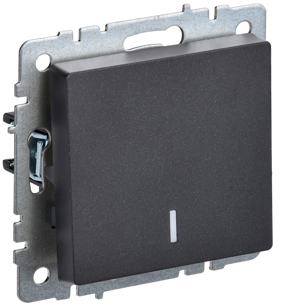 IEK Brite Черный Выключатель IEK BRITE BASE Черный 1-кл. прох. с инд. 10А ВС10-1-7-БрЧ BR-V12-1-10-K02
