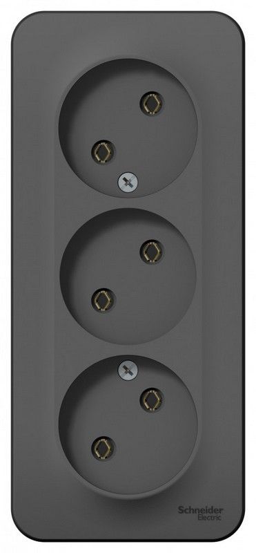 Blanca антрацит розетки и выключатели Розетка SE Blanca 3-ая Антрацит наружный б/з без шторок изолир. пластина BLNRA000316