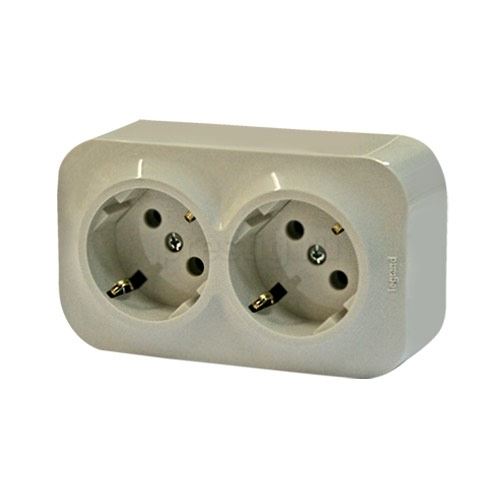 Накладные Розетки и выключатели Legrand Quteo Бежевый Розетка Legrand Quteo двойная с заземлением без шторок бежевая 782263 (782243)