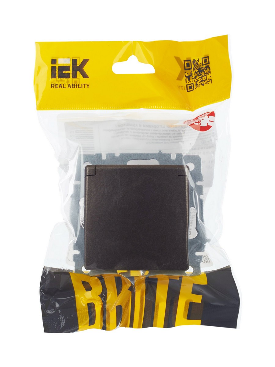 IEK Brite Бронза Розетка IEK BRITE с/з с шторками и крышкой 16А IP44 РСбш10-3-44-БрТБ темная бронза BR-R16-16-44-K45