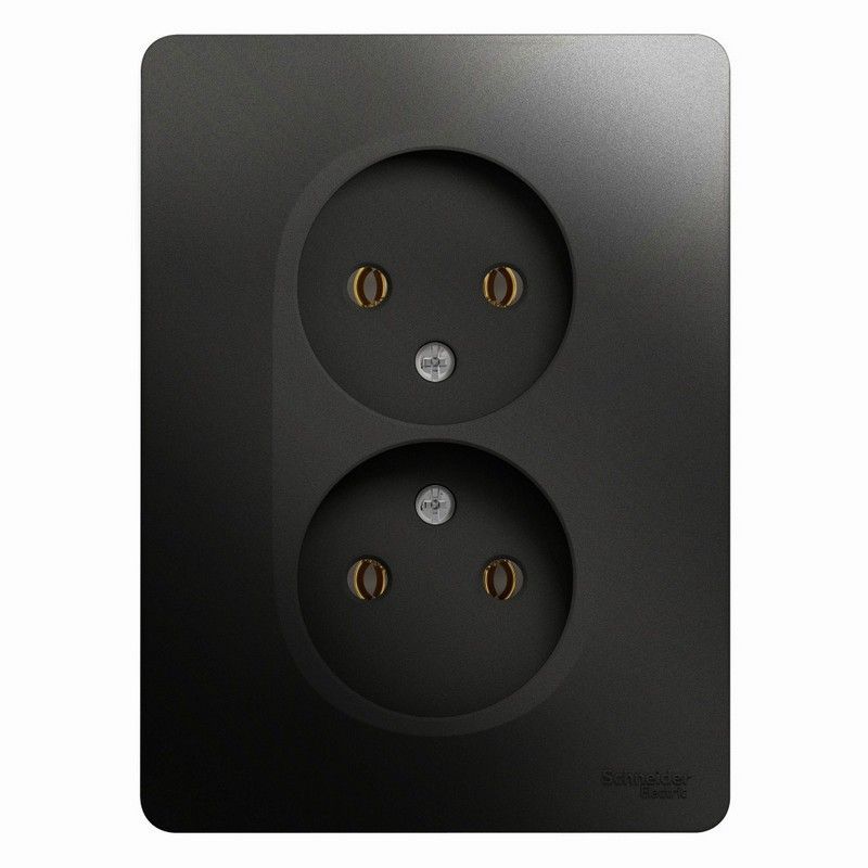 Glossa Антрацит Розетка Systeme Electric Glossa Антрацит двойная без заземления,16А, в сборе GSL000720