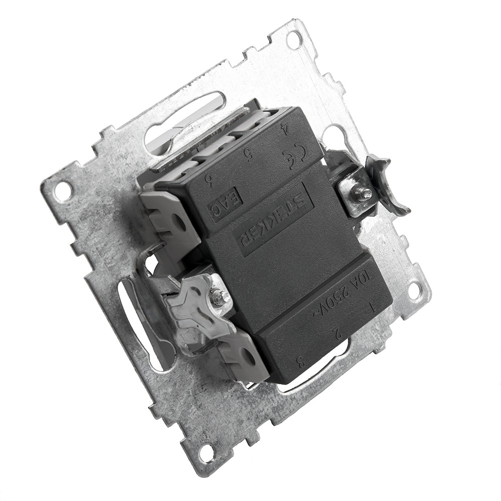 Катрин - Розетки и выключатели Stekker Выключатель 2-клавишный STEKKER GLS10-7104-03 250V 10А Катрин серебро 39578