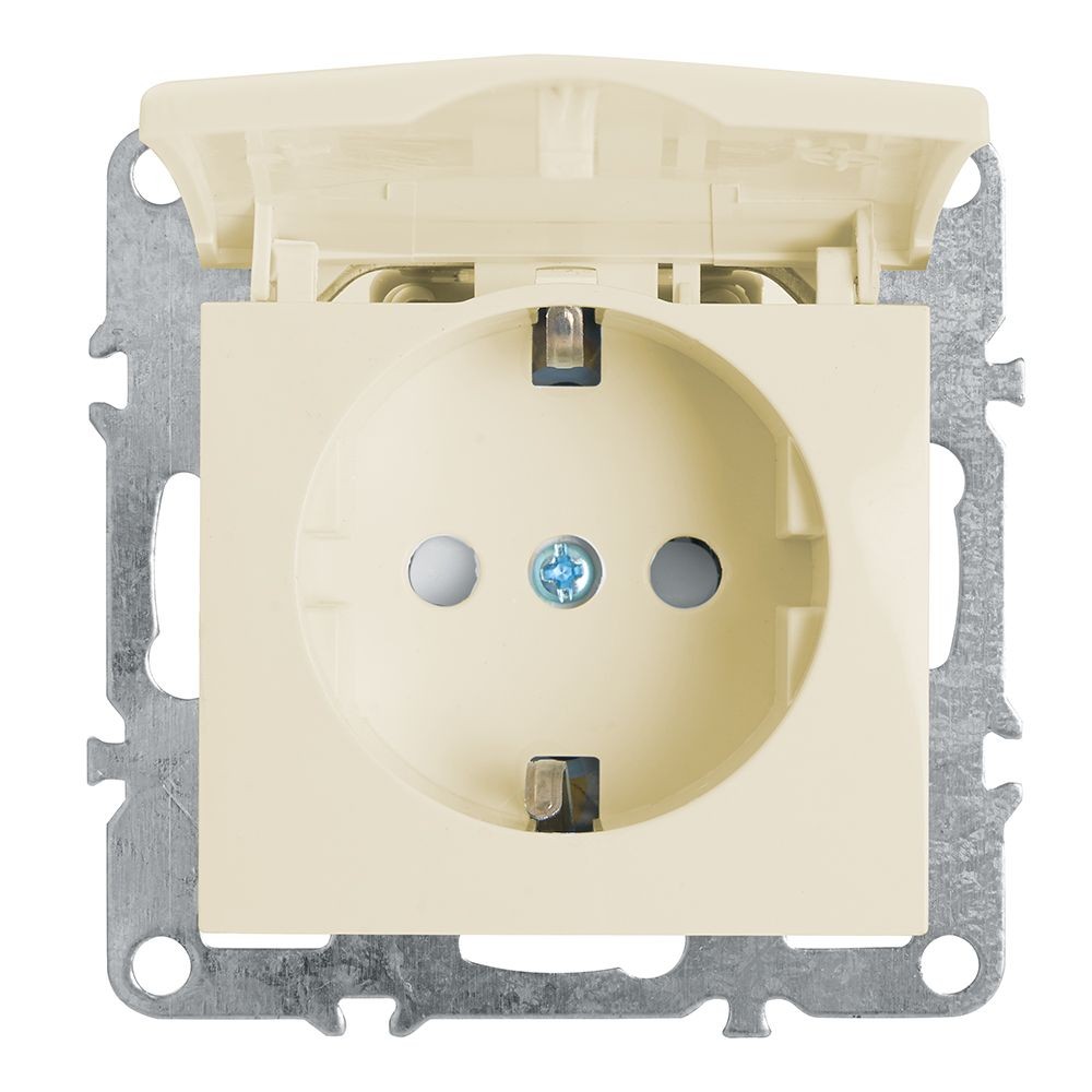 Эрна - Розетки и выключатели Stekker Розетка 1-местная с/з с крышкой STEKKER PST16-9112-02 16А с защ. шторкой Эрна слоновая кость 39330