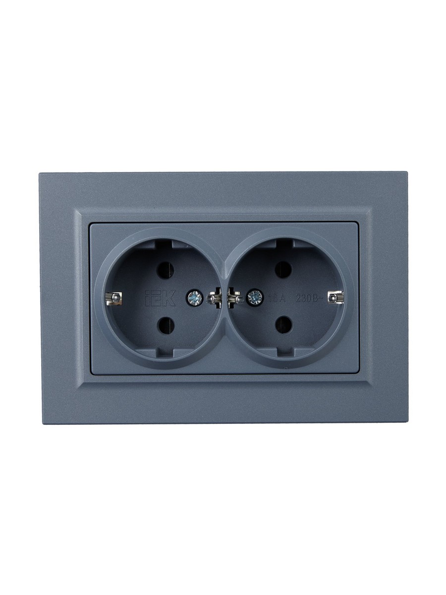 IEK Brite Маренго Розетка IEK BRITE 2-ая с/з с шторками 16А в сборе РСш12-3-БрМ маренго BR-R24-16-K35-F