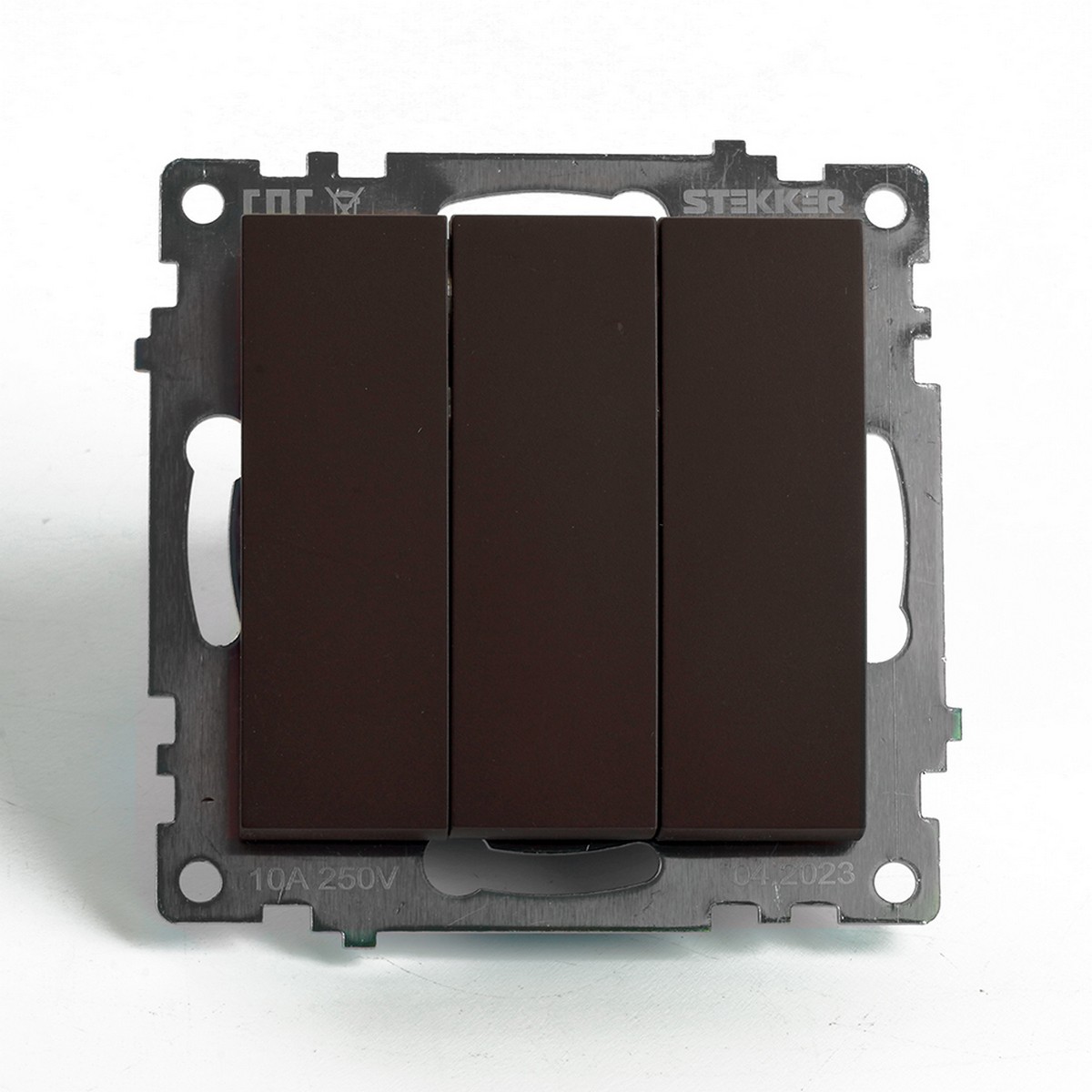 Катрин - Розетки и выключатели Stekker Выключатель 3-клавишный STEKKER GLS10-7108-04 250V 10А Катрин шоколад 49175