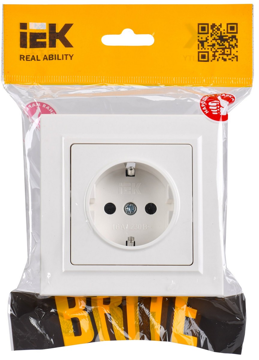 IEK Brite Белый Розетка IEK BRITE с/з с шторками 16А в сборе РСР14-1-0-БрБ белый BR-R14-16-K01-F
