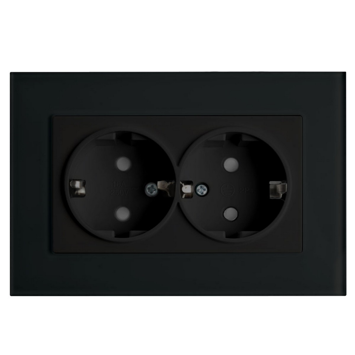 Эрна - Розетки и выключатели Stekker Розетка 2-местная c/з STEKKER PST16-9011-03 с защ. шторкой 16А Эрна черный с рамкой 39482