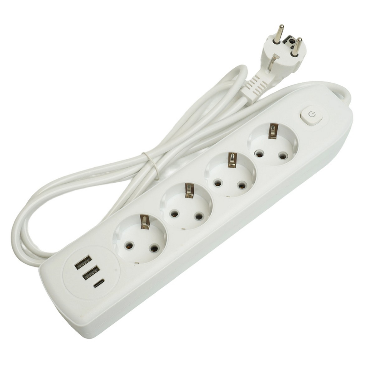 Колодки и удлинители, тройники Удлинитель STEKKER HM08-43-02 4-местный c/з 3x1 мм2 1,8 м 2USB+1Type-C 2,4А Home белый 49971 