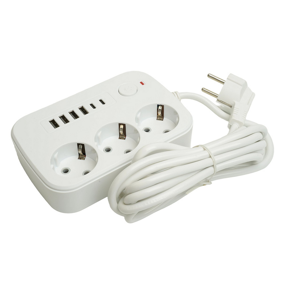 Колодки и удлинители, тройники Удлинитель STEKKER HM09-36-02 3-местный c/з 3x1 мм2 3 м 4USB+2Type-C 2,4А Home белый 49979 