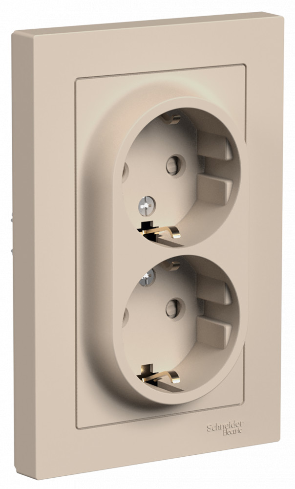 AtlasDesign Песочный Розетка Systeme Electric AtlasDesign Песочный двойная с/з со шторками 16А в сборе ATN001226