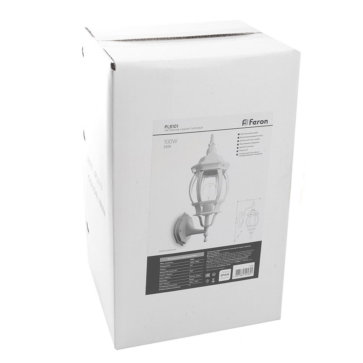 Уличные настенные светильники Светильник садово-парковый Feron PL8101 восьмигранный на стену вверх 100W E27 230V белый 11095 
