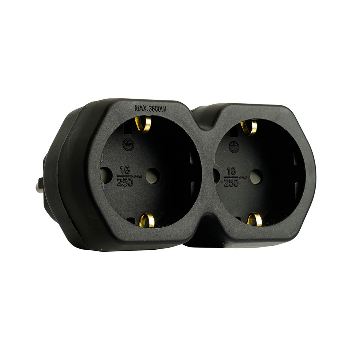 Колодки и удлинители, тройники Разветвитель сетевой 2-местный с/з STEKKER ADP16-12-21 ABS огнеустойчивый пластик черный 50107 