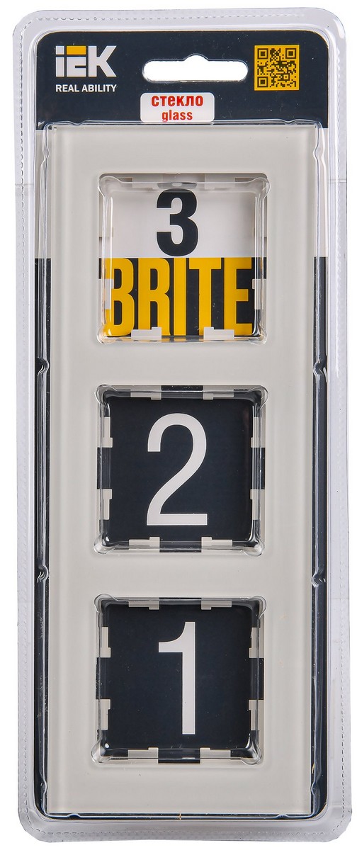 IEK Brite Рамки Рамка IEK BRITE 3-местная РУ-3-2-БрВа стекло ванильный BR-M32-G-K10