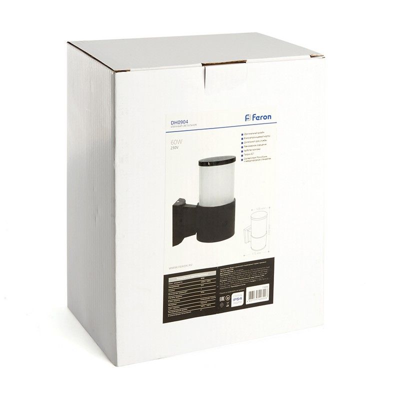 Уличные настенные светильники Светильник садово-парковый Feron DH0904 на стену вверх  E27 230V черный 11656 