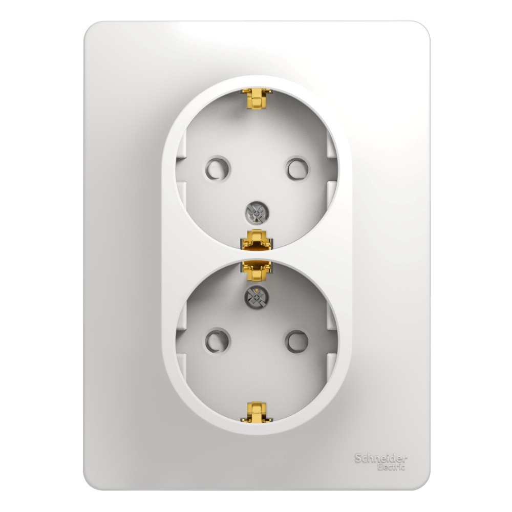 Glossa Белый Розетка Systeme Electric Glossa Белый 2-я с/з со шторками (в сборе с рамко GSL000126