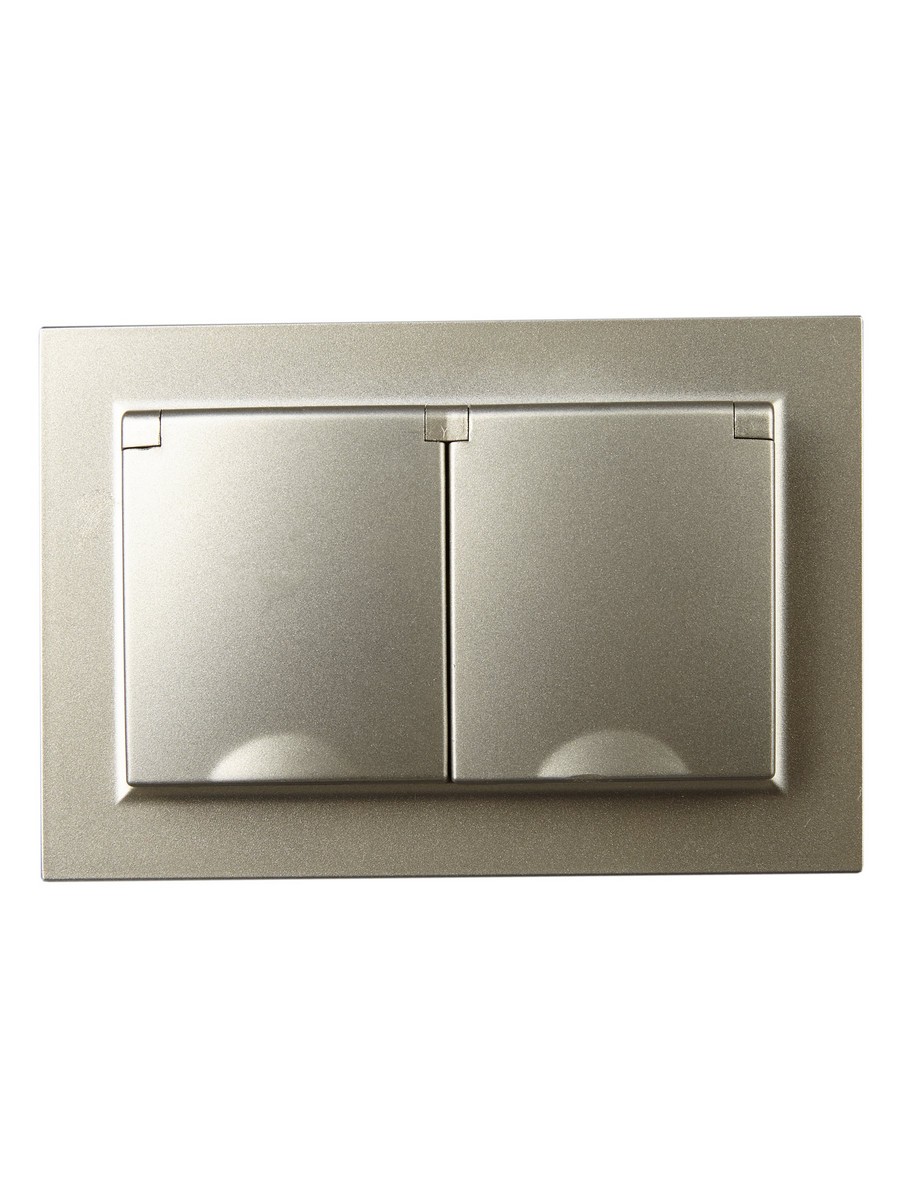 IEK Brite Шампань Розетка IEK BRITE 2-ая с/з с шторками и крышкой 16А в сборе IP44 РСбш12-3-44-БрШ шампань BR-R26-16-4