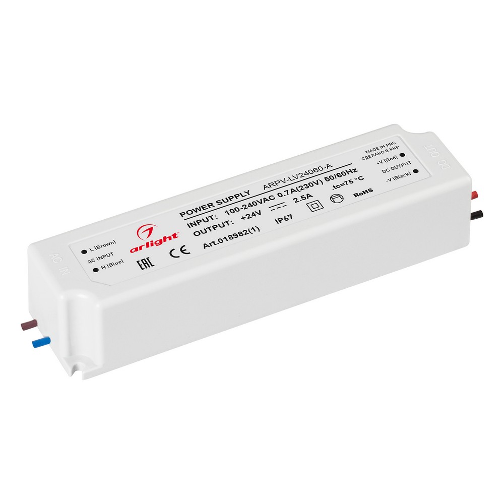 Блоки питания для светодиодной ленты Блок питания Arlight ARPV-LV24060-A (24V, 2.5A, 60W) (IP67 Пластик, ) 018982(1) 