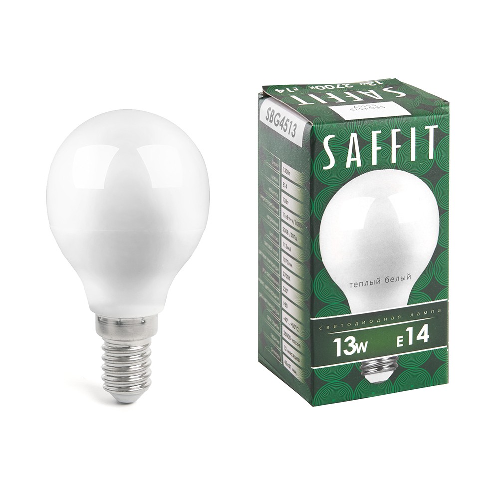 E14 Лампа светодиодная SAFFIT SBG4513 Шарик E14 13W 2700K 55157 