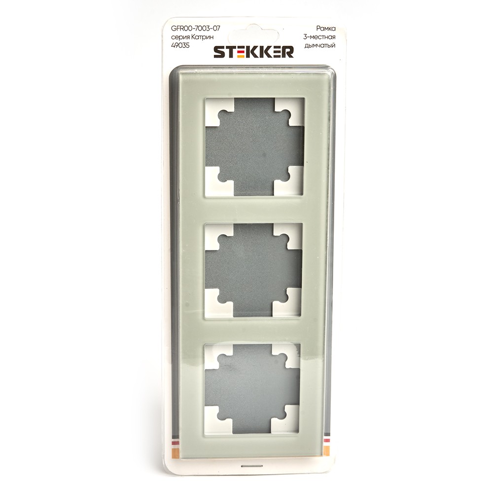 Катрин - Розетки и выключатели Stekker Рамка 3-местная стекло STEKKER GFR00-7003-07 серия Катрин дымчатый 49035