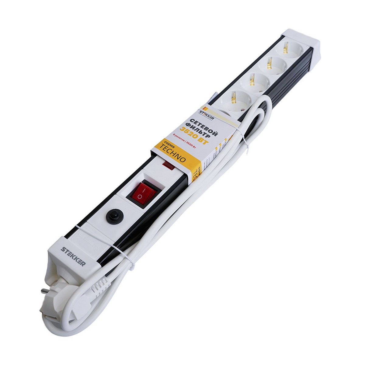 Колодки и удлинители, тройники Сетевой фильтр 6-местный с/з STEKKER HM22-61-05 5 м Techno белый 50152 