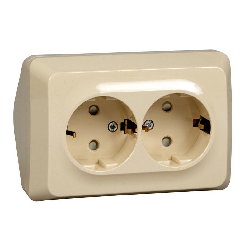 Этюд Кремовый Розетка 2-ая Systeme Electric Этюд наружный Бежевый угловая с/з со шторками 16А 250B PA16-108K