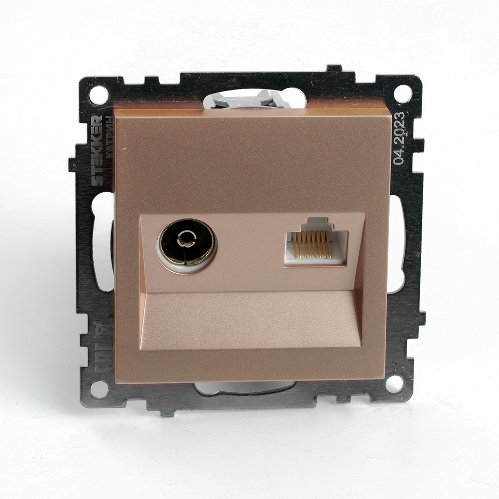 Катрин - Розетки и выключатели Stekker Розетка TV + компьютерная RJ-45 STEKKER GLS00-7106-02 Катрин шампань 49184