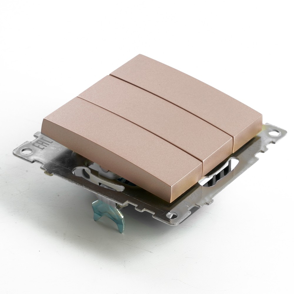 Катрин - Розетки и выключатели Stekker Выключатель 3-клавишный STEKKER GLS10-7108-02 250V 10А Катрин шампань 49174