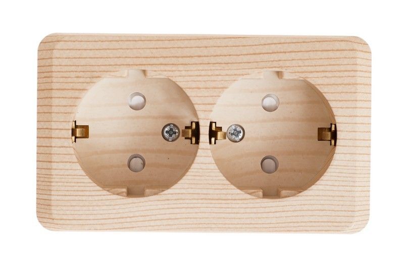 Этюд Дача Розетка 2-ая Systeme Electric Этюд наружный Дача Сосна с/з со шторками PA16-008D