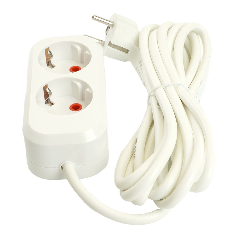 Колодки и удлинители, тройники Удлинитель STEKKER двухместный с/з HM06-21-02 2м Home (У10-001) белый 49339 