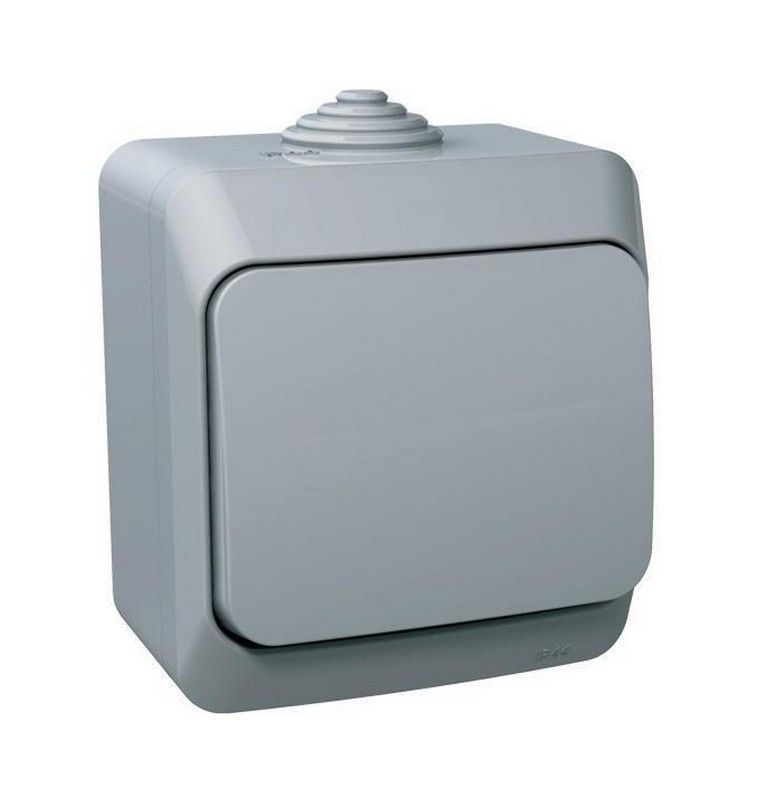 Этюд Серый Выключатель 1-клавишный Systeme Electric Этюд наружный Серый IP44 BA10-041C
