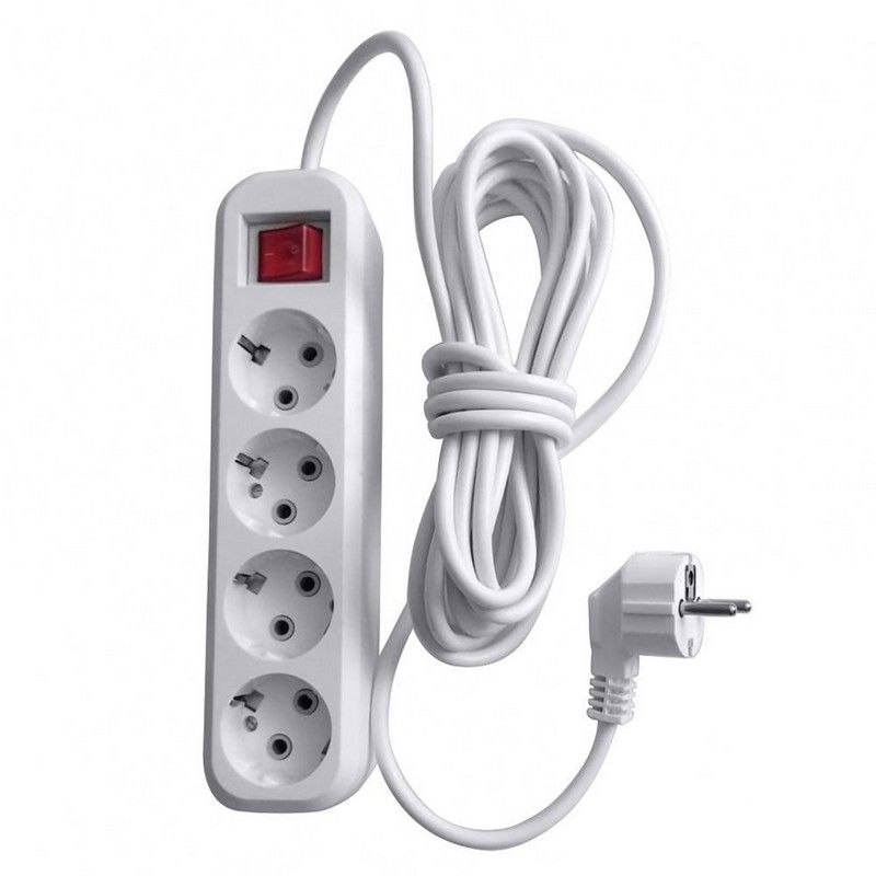 Колодки и удлинители, тройники Удлинитель 4-местный с/з с выключателем STEKKER HM03-41-07 7м Home (У10А-003) белый 39526 