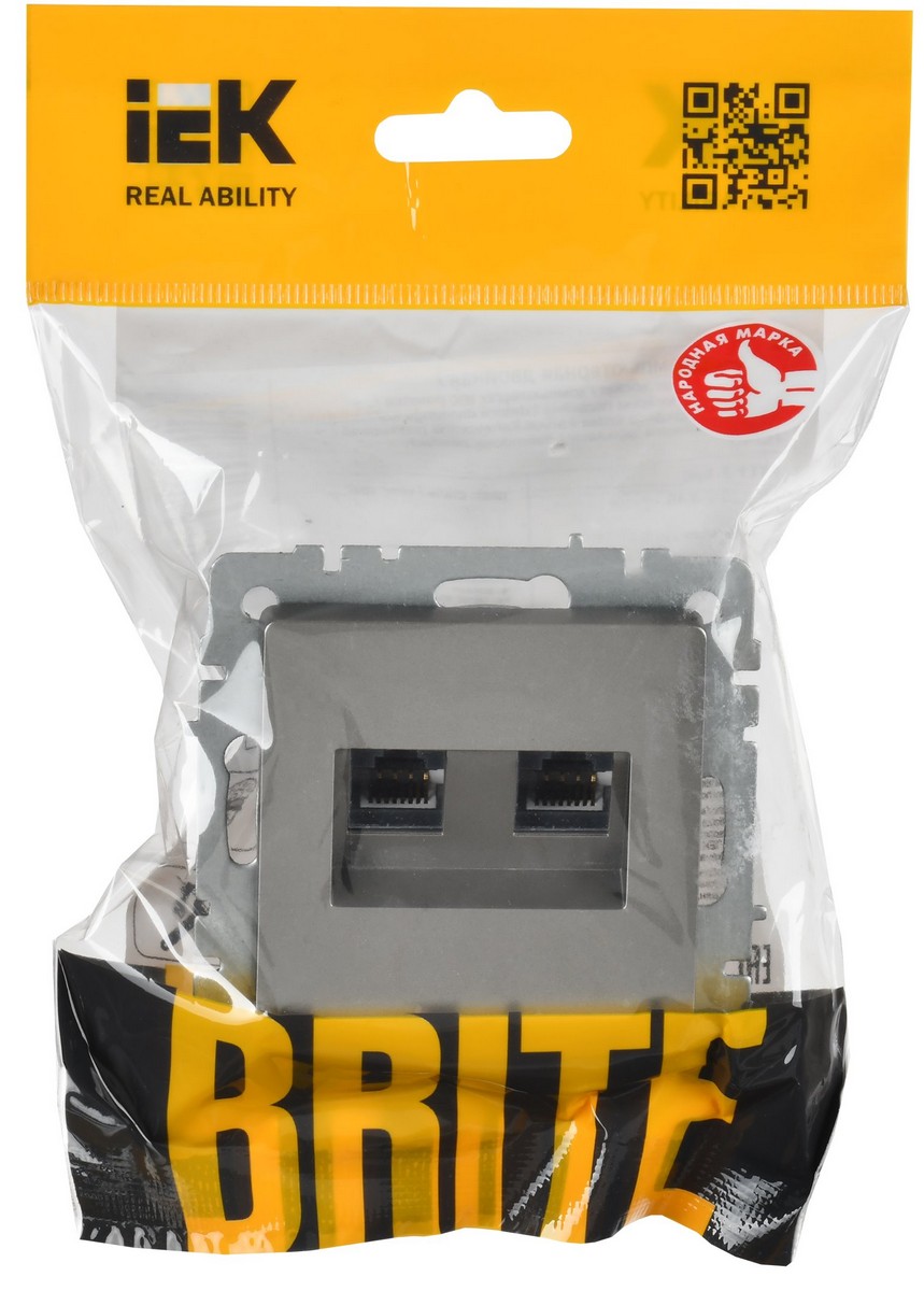 IEK Brite Сталь Розетка компьютерная IEK BRITE BASE Сталь 2-ая RJ45 кат.6 РК11-2-БрС BR-K20-2-K46