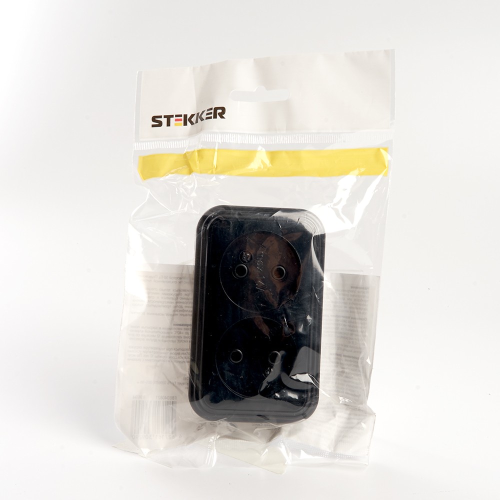 Накладные розетки и выключатели Stekker Розетка 2-местная б/з STEKKER PST16-30-20 16А IP20 черный Брест 39694