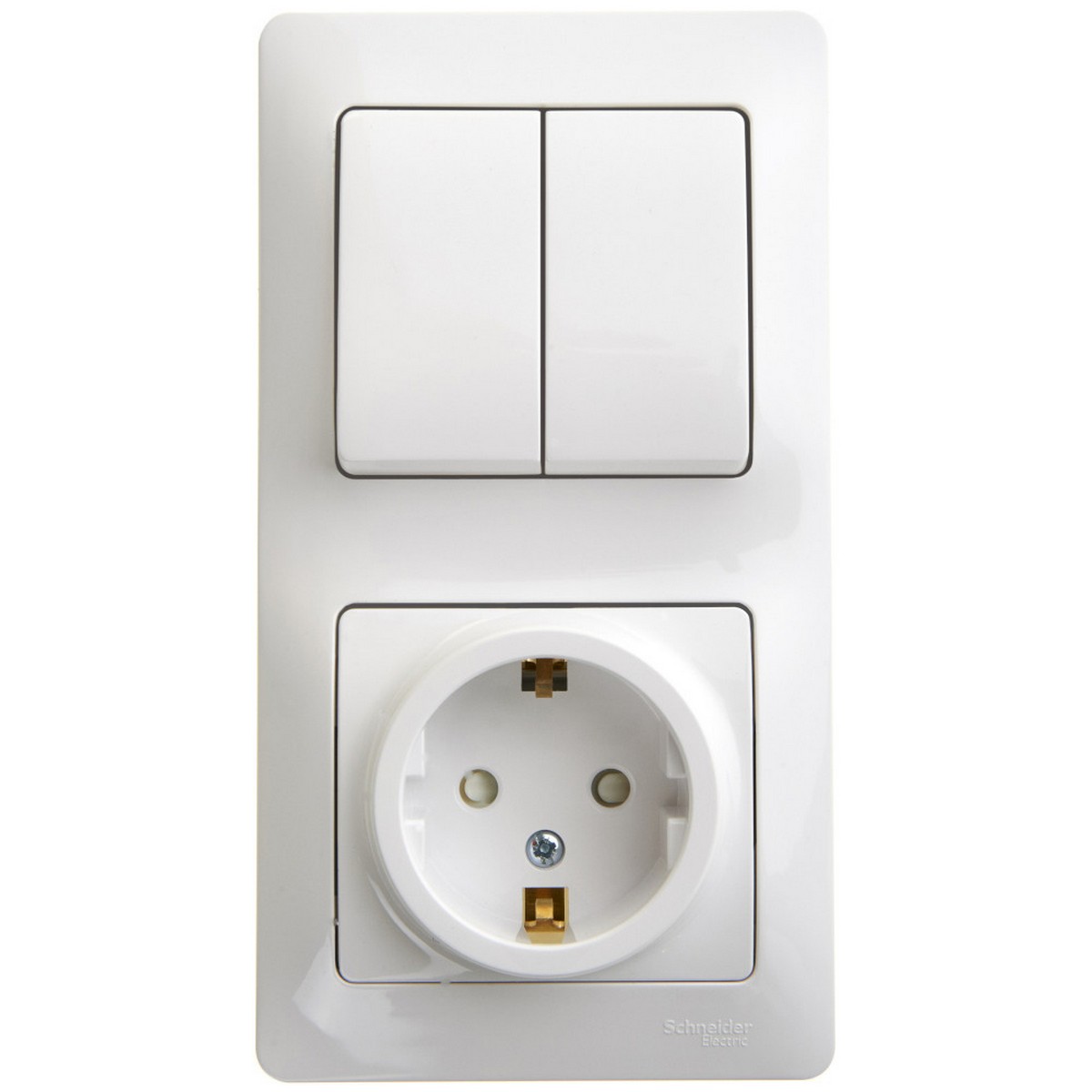 Glossa Белый Блок:Glossa Белый розетка с заземлением со шторками и 2-кл. выключатель GSL000174