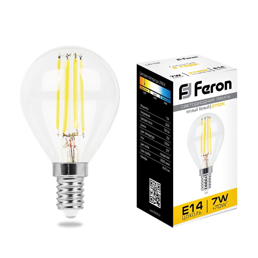 E14 Лампа светодиодная Feron LB-52 Шарик E14 7W 2700K 25874 