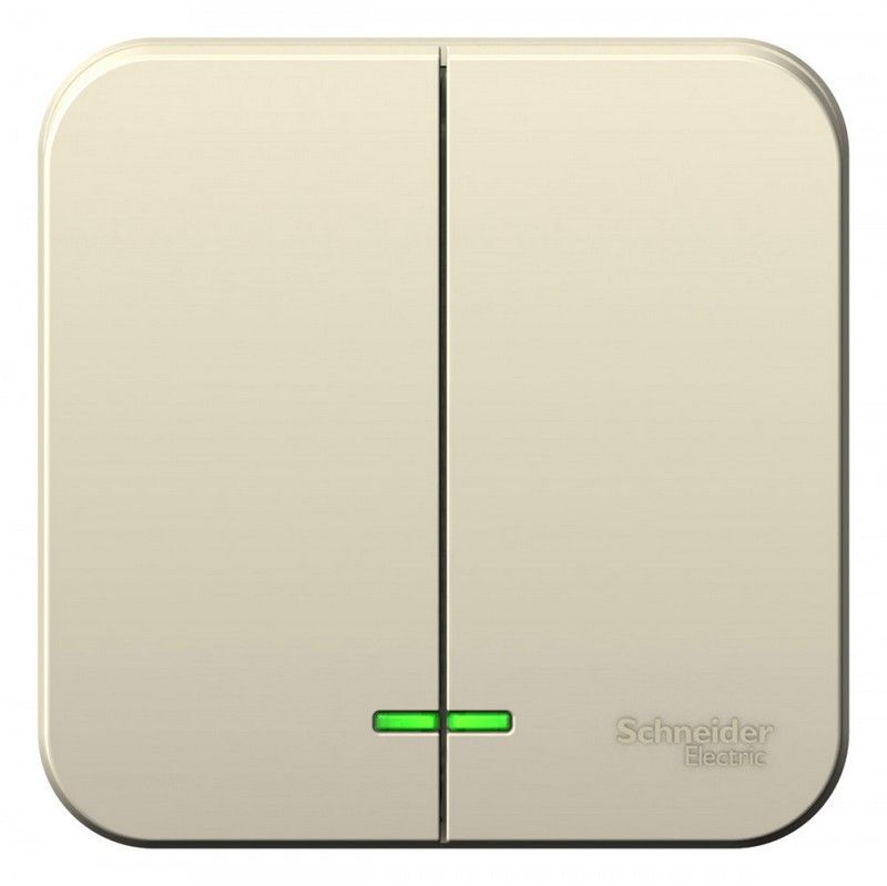 Blanca молочные розетки и выключатели Выключатель SE Blanca 2-клавишный Молочный наружный с подсветкой 6А изолир. пластина BLNVA065112